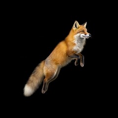 Fox leaps gracefully against dark sky