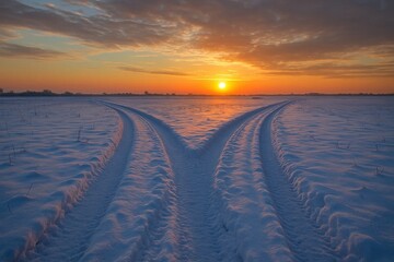 Fototapeta premium Dawn or Dusk? The Sun's Journey Across a Winter's Canvas