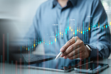 Stock market investment. Trade graph analysis. Economy chart. Trader stock exchange. Stock market...