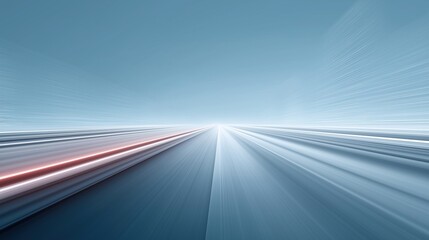A futuristic, blurred perspective of a road, conveying a sense of speed and motion through a sleek, digital environment.