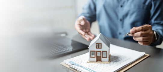 Real estate contract sign. Property mortgage finance signing agreement approved. Real estate...