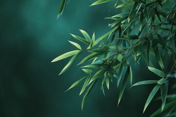 Featuring soft bamboo leaves in a deep pastel green wallpaper background that evokes tranquility and nature's beauty in an elegant setting