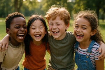 Fototapeta premium A Joyful Gathering of Young Friends in a Park