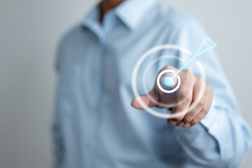 Target success concept. Bullseye objective dart board. Targeting audience market strategy. Focus...