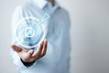 Target success concept. Bullseye objective dart board. Targeting audience market strategy. Focus aim goal. Vision mission.