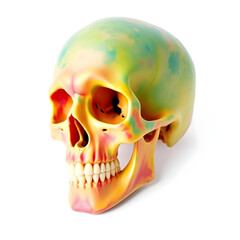 Obraz premium A vibrant multicolor human skull with intricate details and textures on a clean and minimalist white background