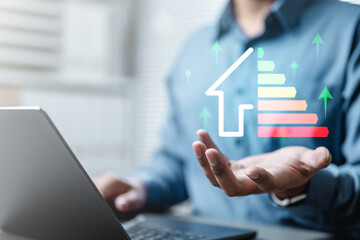 Energy efficiency rating eco environmental. Ecology protection. Reduce reuse recycle. Clean energy solar panels. Environmentally friendly industry. Pollution environment. Sustainability business.