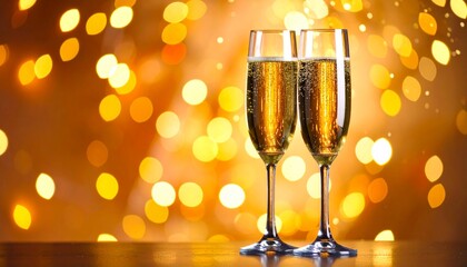 Two elegant crystal champagne flutes filled with golden bubbly liquid for a celebratory toast