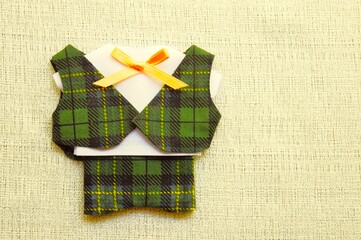 Handmade doll cloth, nuihuku, green vest and pants