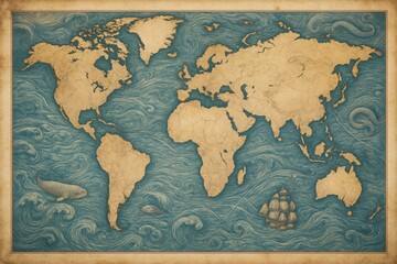 A Vintage Map of the World at Sea