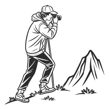 photographer hiking mountain black and white clip art preview