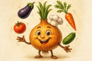 A Joyful Display of Vegetables in Mid-Air