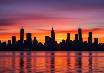 Fototapeta premium New York City skyline at sunset over the water