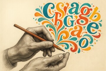 A Pencil Sketch of Colorful Letters Exploding into Life