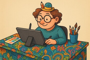 A Cartoon Artist in Deep Thought