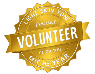 Golden Volunteer of the Year award seal with a metallic sheen and white embossed text.