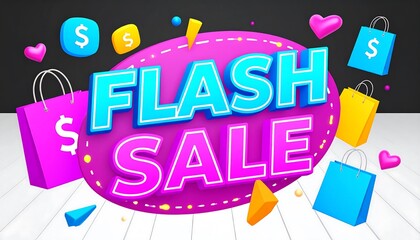 Colorful flash sale promotion with shopping bags.