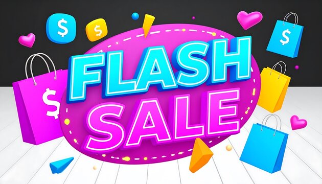 Colorful flash sale promotion with shopping bags.