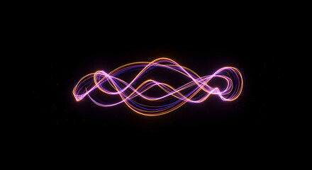 Neon Light Trails in a Swirling Pattern Against a Black Backdrop, Capturing Movement and Energy