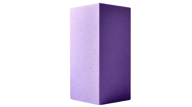 Upright purple rectangular foam block with a porous grainy texture and sharp edges.