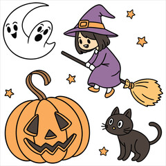 Halloween. Halloween Icon Set. Halloween set clipart vector. Halloween Flat Design Icon Set. Set of Halloween Pumpkins Silhouette. Halloween cartoon vector.