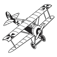 Vintage world war one german biplane fighter aircraft with cross markings in black and white ©  AMINA 1122