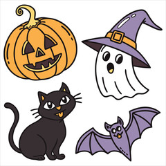 Halloween. Halloween Icon Set. Halloween set clipart vector. Halloween Flat Design Icon Set. Set of Halloween Pumpkins Silhouette. Halloween cartoon vector.