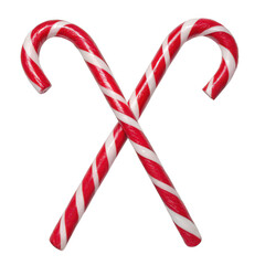 Two red and white striped candy canes crossed isolated on transparent background