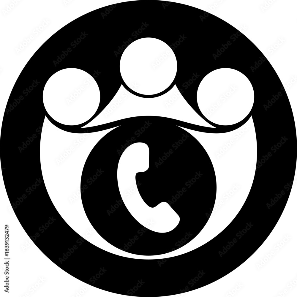 Poster unified team call icon. simple group communication symbol in a circle for conference calls and busin