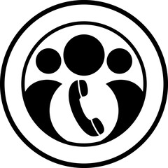 Secure group call icon. Team of users within concentric circles, a symbol for private conference calls and community networks.