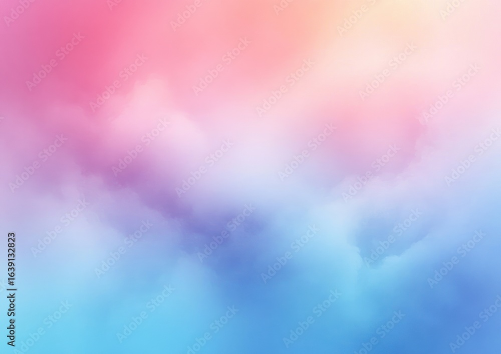 Poster Soft gradient clouds blending warm pinks and oranges with cool blues and purples creating a serene and dreamy atmosphere