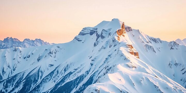 Snow-covered mountain peak, pristine winter landscape, forest, alps