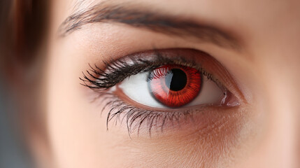 Obraz premium Beautiful, unusual, bright eye close-up with details of light blue iris. Ophthalmologist, buying glasses and optics, advertising vision