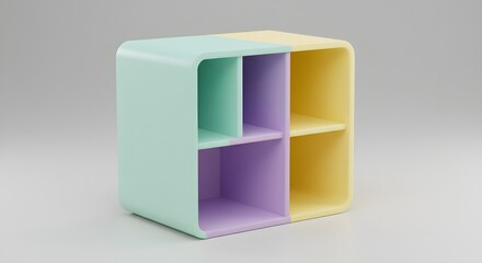 Pastel minimalist 3D shelf. Smooth, rounded edges catch soft light. Use it for product staging, minimalist backgrounds, and modern branding.