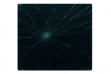 Broken glass surface showing sharp-edged fracture lines radiating across transparent surface, perfect for graphic design overlays