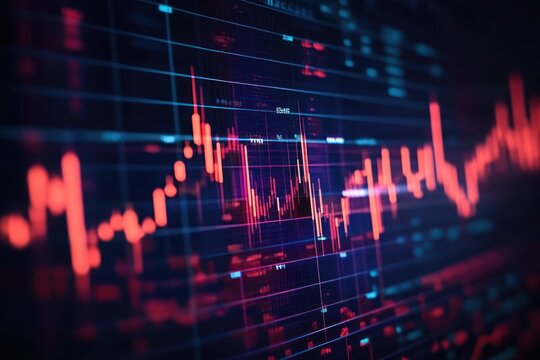 Close-up view of a fluctuating red stock market or financial graph on a digital display with grid lines and numerical data, symbolizing market volatility and analysis