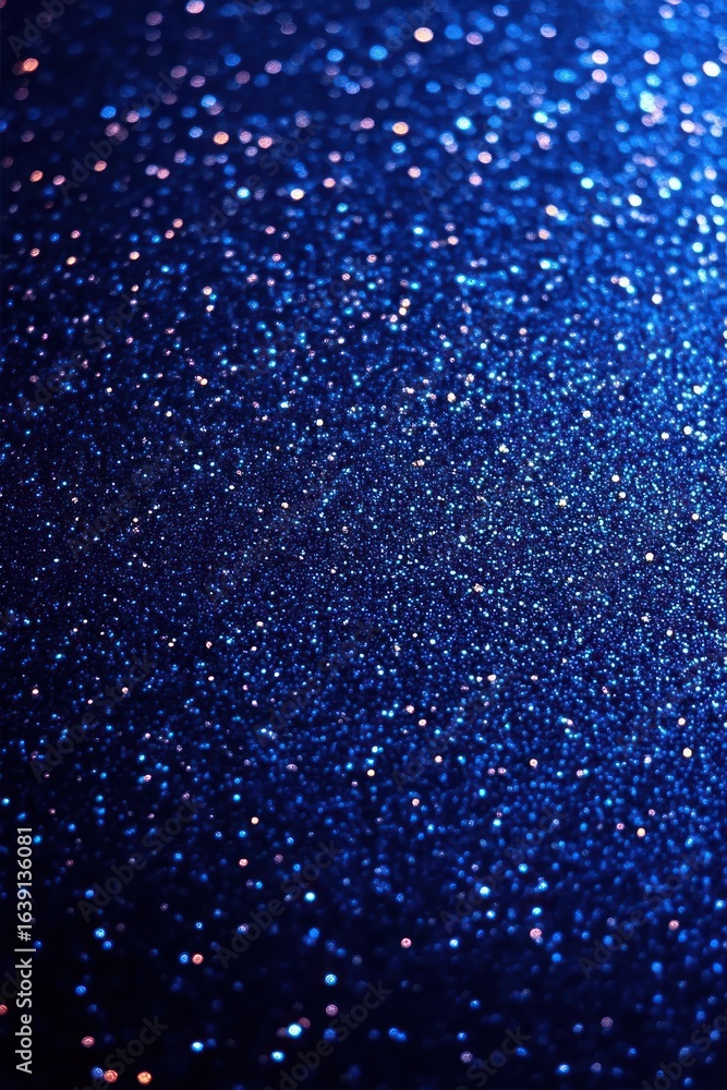Poster close-up of shimmering blue glitter particles creating a sparkling and vibrant texture with light re