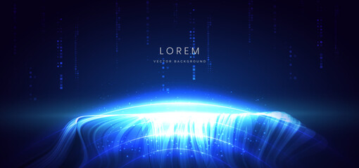 Futuristic elegant blue light ray on dark background with lighting effect and sparkle.