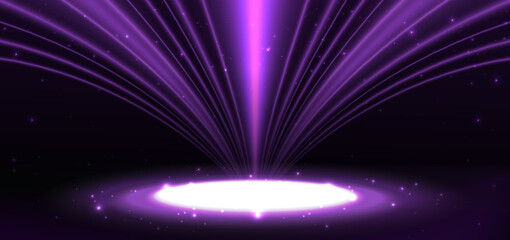 Purple lighting effect glowing on dark background and podium glowing sparkle.