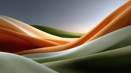 Abstract Terracotta Olive Green Beige Gradient Mesh Hills Landscape