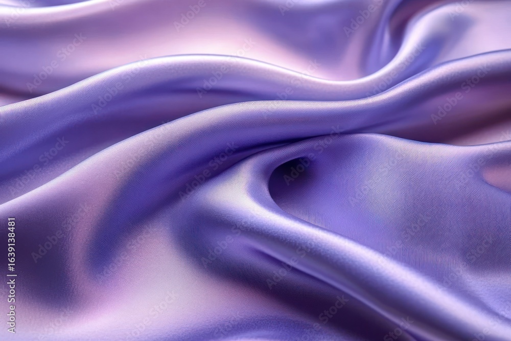 Poster close-up view of smooth, silky purple fabric with soft folds and gentle light reflections creating a