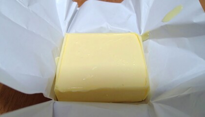 Butter block in paper wrapper