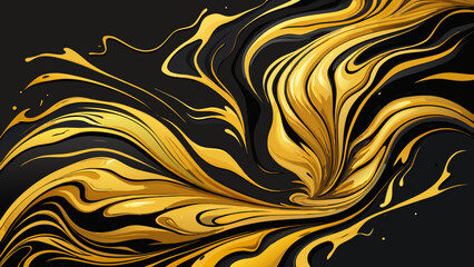 Fototapeta premium Vector art of abstract golden liquid flow on a black background, evoking a sense of luxury, energy, and artistic expression