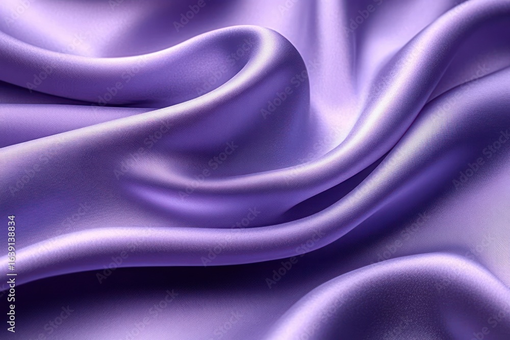 Poster close-up of smooth, flowing lavender silk fabric with soft folds and gentle light reflections creati
