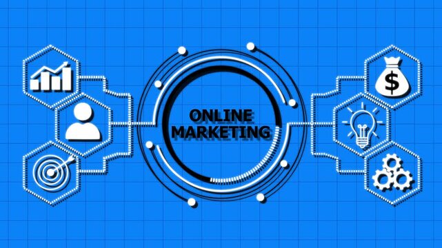 Internet, business, Technology and network concept. Online marketing is the practice of promoting products or services using digital channels such as websites, social media, email, search engines,