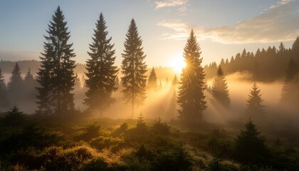 Misty Forest at Sunrise