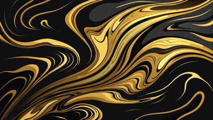 Vector art of abstract luxurious background with flowing golden liquid and black swirls, creating a dynamic and elegant texture with a sense of motion and richness