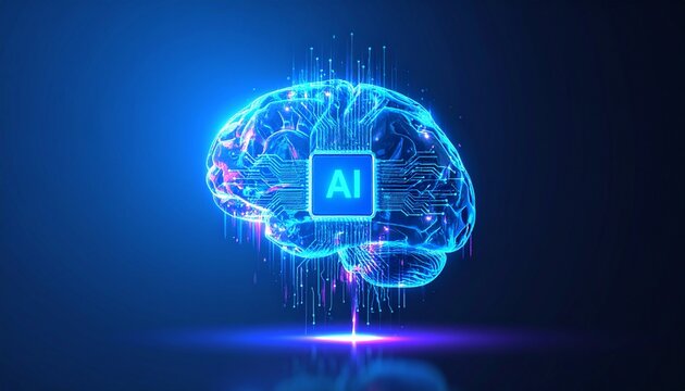 Brain and ai cheap on blue illustration 
