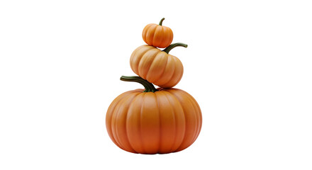 A stack of three pumpkins of varying sizes on top of each other against a black background scene view