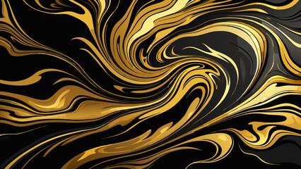 Fototapeta premium Vector art of abstract swirling black and gold liquid marble texture with fluid motion, luxurious and elegant background for design and branding